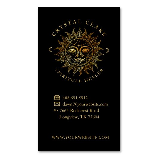 Hand Drawn Beauful Celestial Sun Face Star Magnetisch Visitekaartje (Voorkant Verticaal)