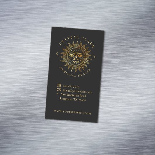 Hand Drawn Beauful Celestial Sun Face Star Magnetisch Visitekaartje (Voorbeeld)