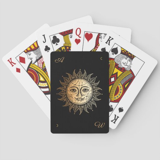 Hand Drawn Beauful Celestial Sun Face Star Pokerkaarten (Achterkant)