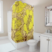 Hand Drawn Beige Yellow & Brown  Flowers Douchegordijn (In situ)