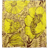 Hand Drawn Beige Yellow & Brown  Flowers Douchegordijn (Voorkant)