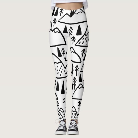 Hand-Drawn Bergen en Bomen. Leggings (Voorkant)