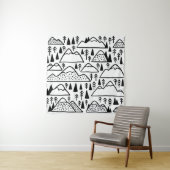 Hand-Drawn Bergen en Bomen. Wandkleed (In situ)