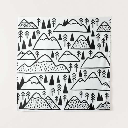 Hand-Drawn Bergen en Bomen. Wandkleed (Voorkant)