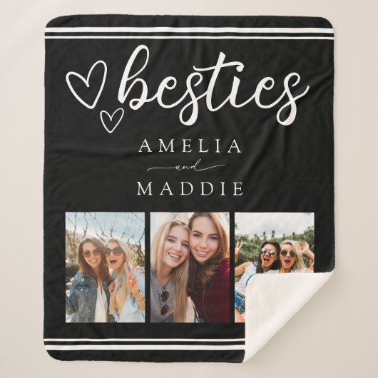 Hand Drawn Besties Photo Collage Black and White  Sherpa Deken (Voorkant)