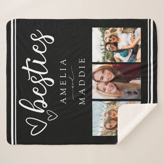 Hand Drawn Besties Photo Collage Black and White  Sherpa Deken (Voorkant (horizontaal))