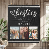 Hand Drawn Besties Photo Collage Black and White  Sherpa Deken