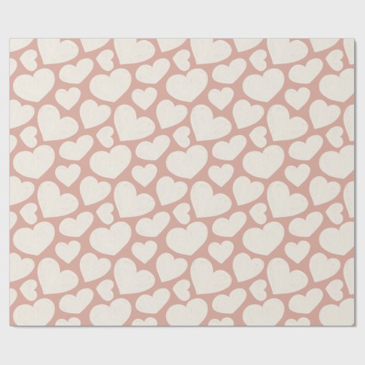 Hand Drawn Big Hearts Pattern Boho Girly Pink Cadeaupapier (Vlak)