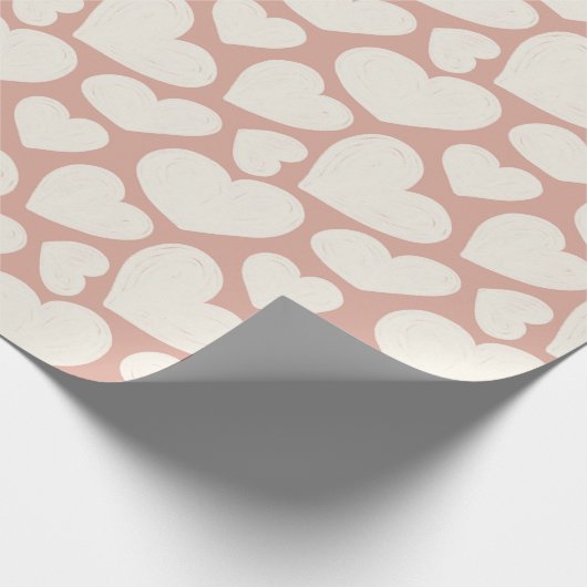 Hand Drawn Big Hearts Pattern Boho Girly Pink Cadeaupapier (Hoek)