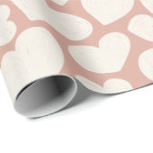 Hand Drawn Big Hearts Pattern Boho Girly Pink Cadeaupapier (Rol Hoek)