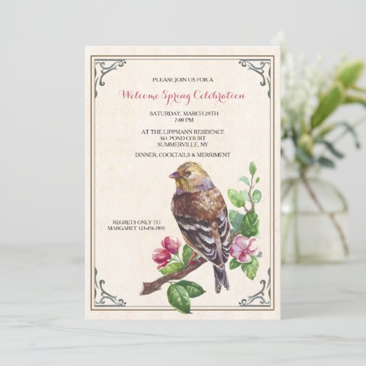 Hand-Drawn Bird Invitation Kaart (Staand voorkant)