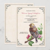 Hand-Drawn Bird Invitation Kaart (Voorkant / Achterkant)