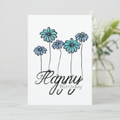 Hand-Drawn Birthday Card Turquoise Flower Balloons Kaart (Staand voorkant)