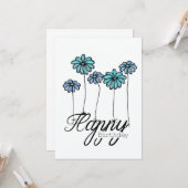 Hand-Drawn Birthday Card Turquoise Flower Balloons Kaart (Voorkant / Achterkant in situ)