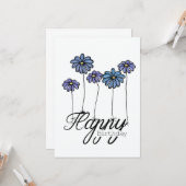 Hand-Drawn Birthday Card w Blue Flower Balloons Kaart (Voorkant / Achterkant in situ)