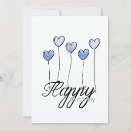 Hand-Drawn Birthday Card w D. Blue Heart Balloons Kaart