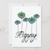 Hand-Drawn Birthday Card w Green Flower Balloons Kaart (Voorkant)
