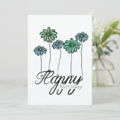 Hand-Drawn Birthday Card w Green Flower Balloons Kaart (Staand voorkant)