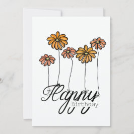Hand-Drawn Birthday Card w Orange Flower Balloons Kaart
