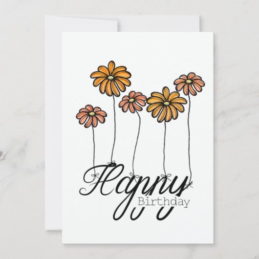 Hand-Drawn Birthday Card w Orange Flower Balloons Kaart (Voorkant)