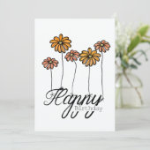 Hand-Drawn Birthday Card w Orange Flower Balloons Kaart (Staand voorkant)