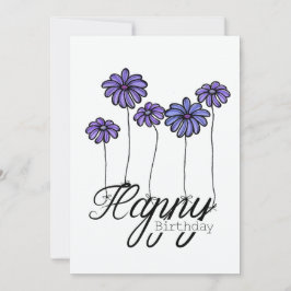 Hand-Drawn Birthday Card w Purple Flower Balloons Kaart