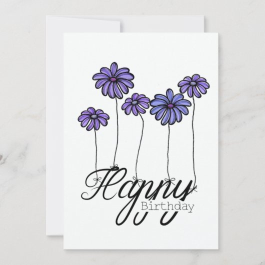 Hand-Drawn Birthday Card w Purple Flower Balloons Kaart (Voorkant)