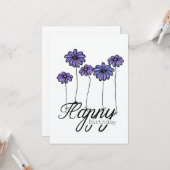 Hand-Drawn Birthday Card w Purple Flower Balloons Kaart (Voorkant / Achterkant in situ)