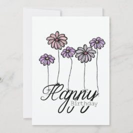 Hand-Drawn Birthday Card w Rosé Flower Balloons Kaart