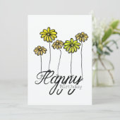 Hand-Drawn Birthday Card w Yellow Flower Balloons Kaart (Staand voorkant)