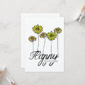 Hand-Drawn Birthday Card w Yellow Flower Balloons Kaart (Voorkant / Achterkant in situ)