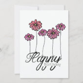 Hand-Drawn Birthday Card With Pink Flower Balloons Kaart (Voorkant)