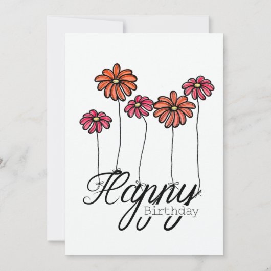 Hand-Drawn Birthday Card With Red Flower Balloons Kaart (Voorkant)