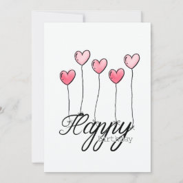 Hand-Drawn Birthday Card With Red Heart Balloons Kaart