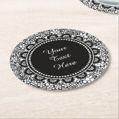 Hand Drawn Black and White Flower Pattern Custom Ronde Kartonnen Onderzetter (Gebogen)