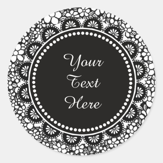Hand Drawn Black and White Flower Pattern Custom Ronde Sticker (Voorkant)