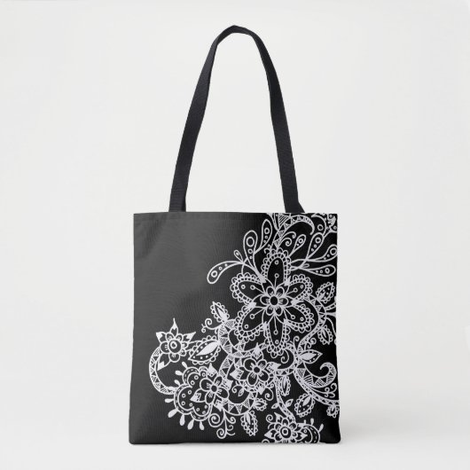 Hand Drawn Black and White Mandala Flowers Doodle Tote Bag (Voorkant)