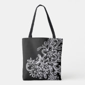 Hand Drawn Black and White Mandala Flowers Doodle Tote Bag (Achterkant)