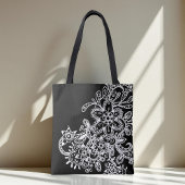 Hand Drawn Black and White Mandala Flowers Doodle Tote Bag