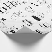 Hand Drawn Black Coffee en Cafe Pattern Cadeaupapier (Hoek)