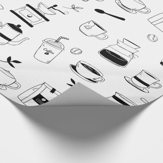 Hand Drawn Black Coffee en Cafe Pattern Cadeaupapier (Hoek)