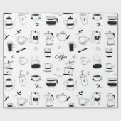Hand Drawn Black Coffee en Cafe Pattern Cadeaupapier (Vlak)