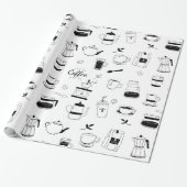 Hand Drawn Black Coffee en Cafe Pattern Cadeaupapier (Uitgerold)