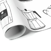 Hand Drawn Black Coffee en Cafe Pattern Cadeaupapier (Rol Hoek)