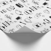 Hand Drawn Black Coffee en Cafe Pattern Cadeaupapier (Hoek)
