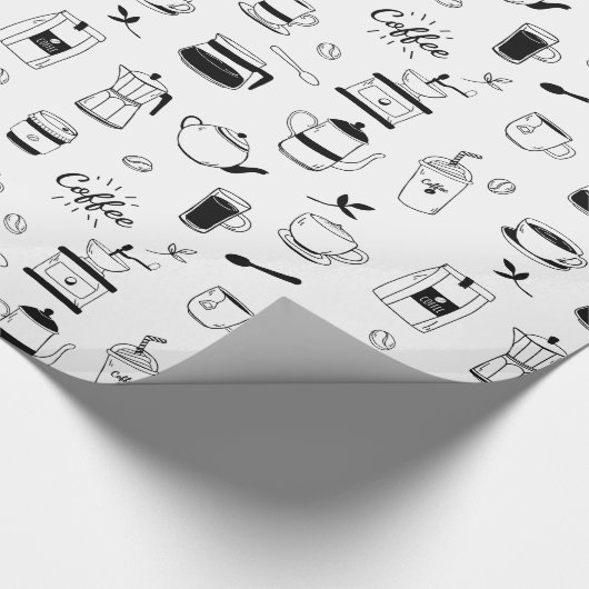 Hand Drawn Black Coffee en Cafe Pattern Cadeaupapier (Hoek)