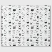 Hand Drawn Black Coffee en Cafe Pattern Cadeaupapier (Vlak)