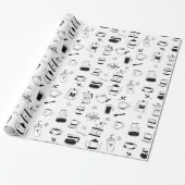 Hand Drawn Black Coffee en Cafe Pattern Cadeaupapier (Uitgerold)