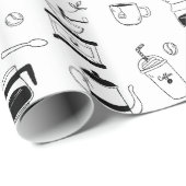 Hand Drawn Black Coffee en Cafe Pattern Cadeaupapier (Rol Hoek)