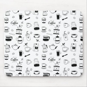 Hand Drawn Black Coffee en Cafe Pattern Muismat